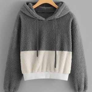 Color block hooded teddy sweatshirt
